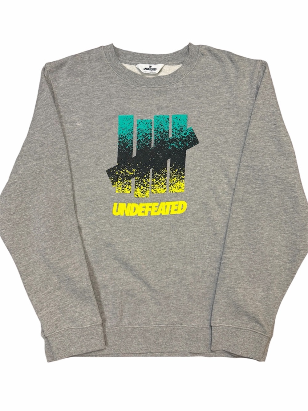 Undefeated Gray Crewneck with Teal, Black & Yellow Logo sz. L